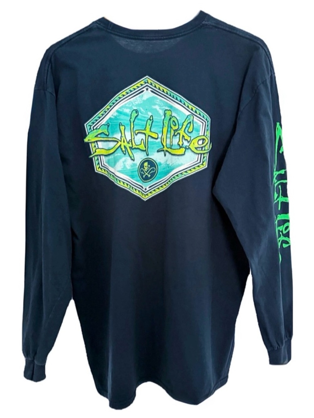 Salt Life Long Sleeve Graphic Shirt Navy Green Logo Size XL